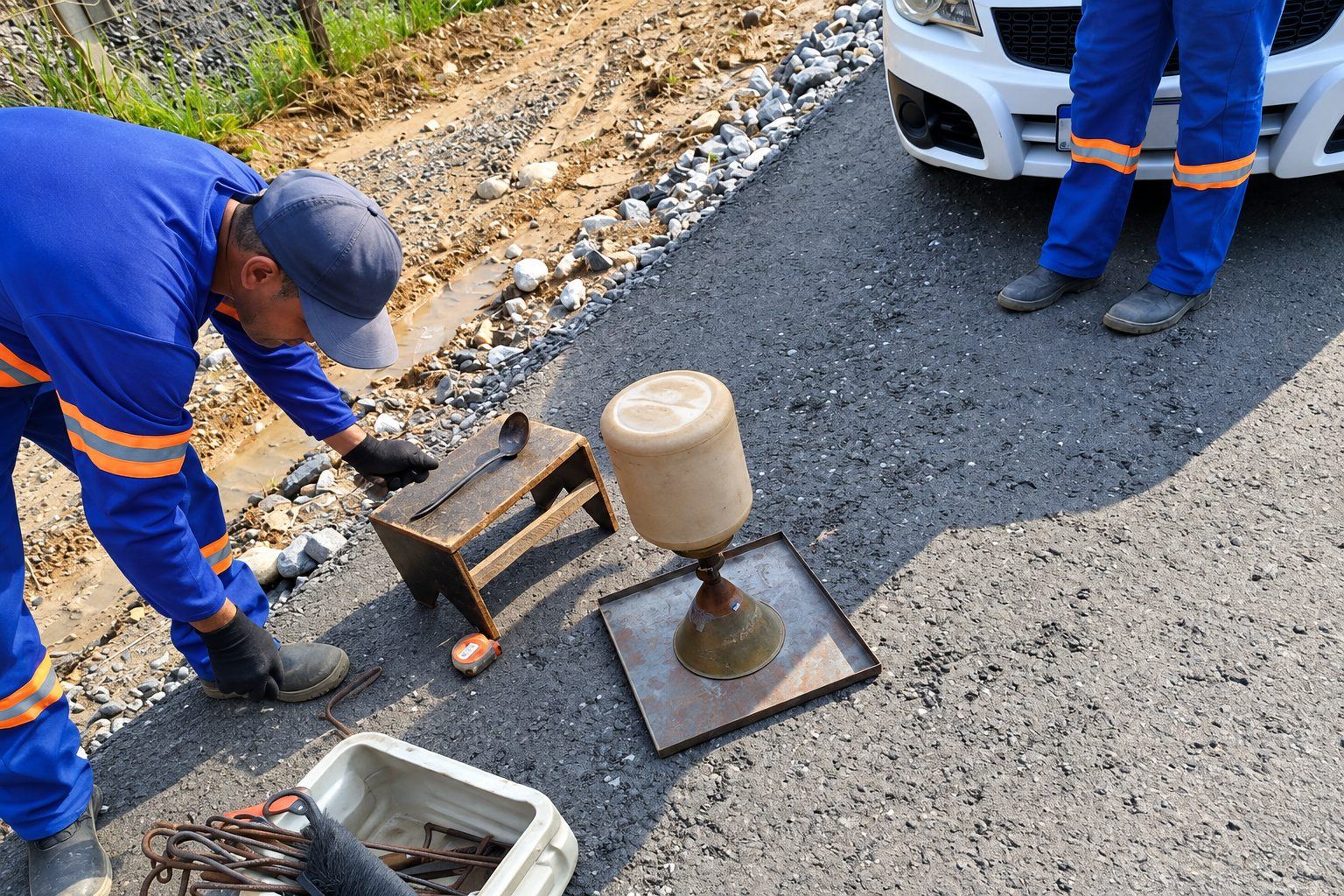 Ensaio de densidade in situ pelo método do frasco de areia em estrada vicinal
