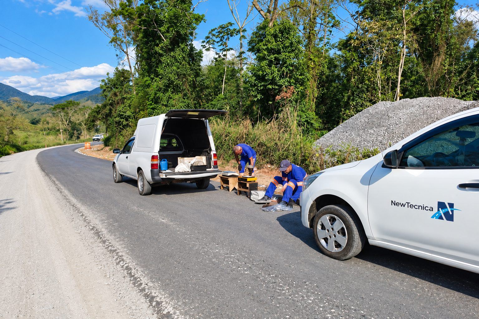 Equipe da New Técnica com laboratório móvel em ensaio de campo